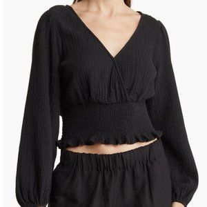 Madewell Lightspun Smocked Waist Top. Large. NWT. Black